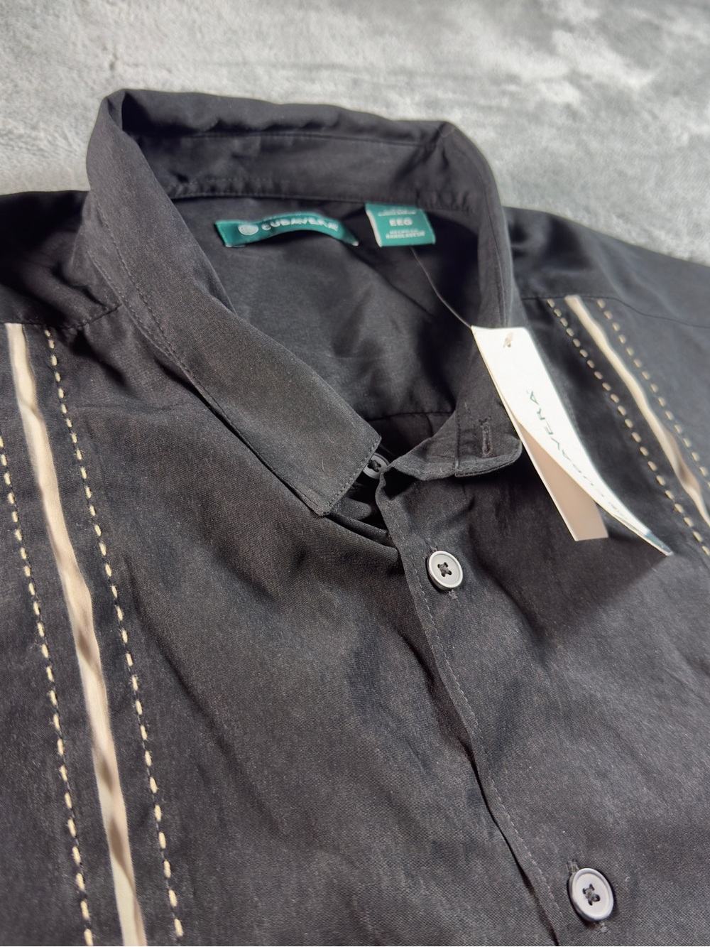 Guayabera Shirt Men XXL Cubavera Jet Black Pick Stitch Button Up NWT Vacation